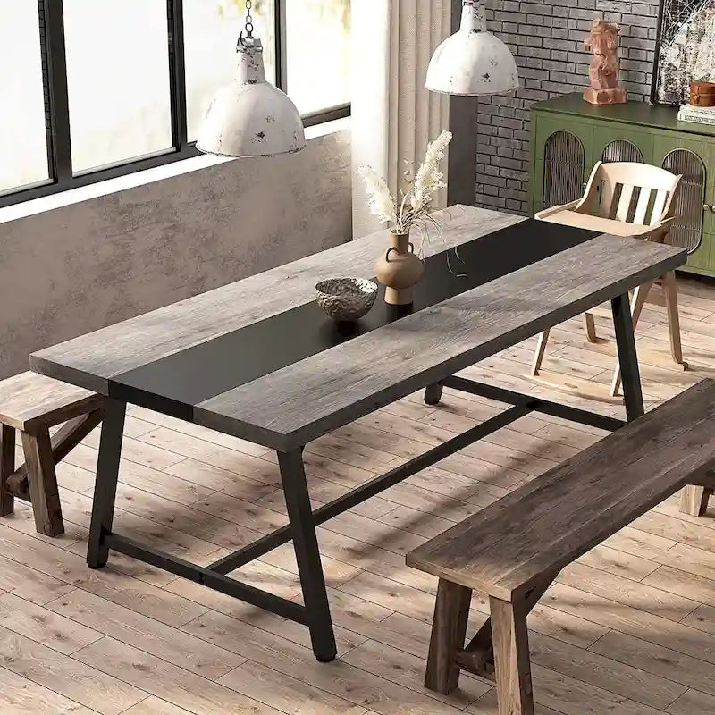 Mesa de comedor para 8 personas, mesa rectangular de cocina de madera de 70.87 pulgadas