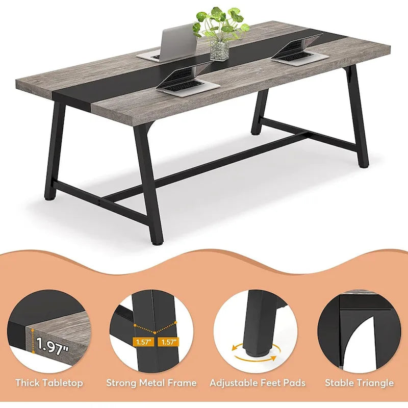 Mesa de comedor para 8 personas, mesa rectangular de cocina de madera de 70.87 pulgadas