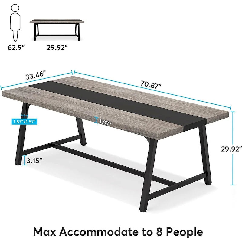 Mesa de comedor para 8 personas, mesa rectangular de cocina de madera de 70.87 pulgadas