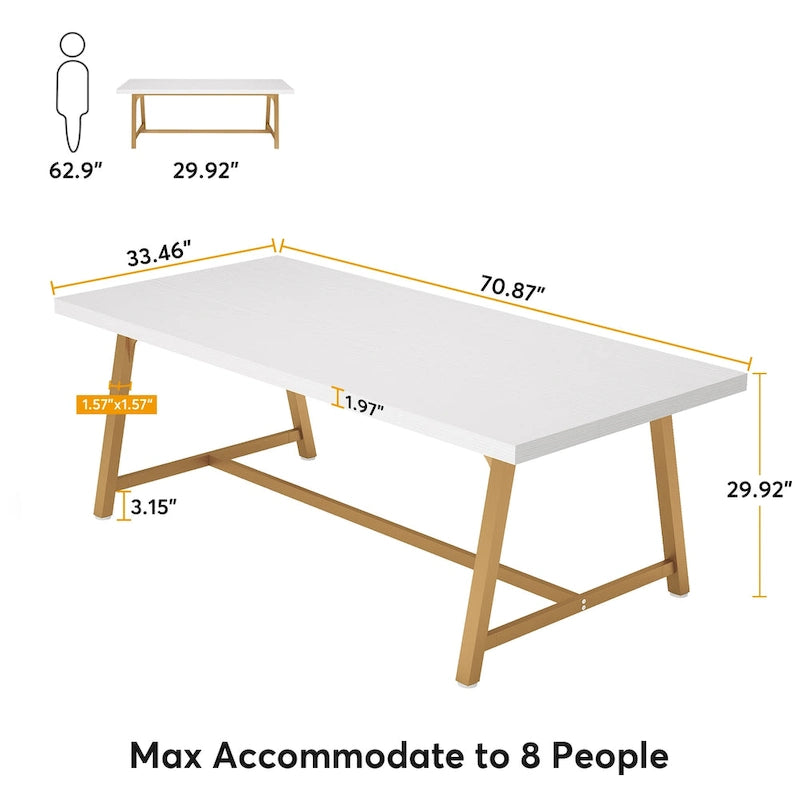 Mesa de comedor para 8 personas, mesa rectangular de cocina de madera de 70.87 pulgadas