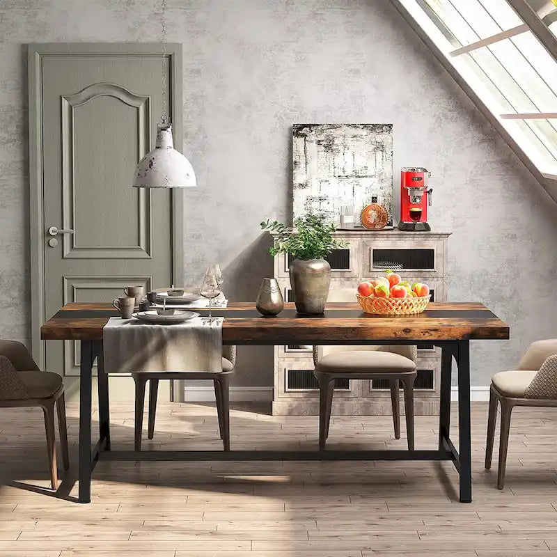 Mesa de comedor para 8 personas, mesa rectangular de cocina de madera de 70.87 pulgadas