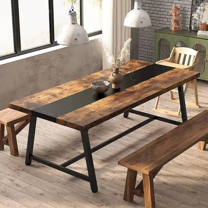 Mesa de comedor para 8 personas, mesa rectangular de cocina de madera de 70.87 pulgadas
