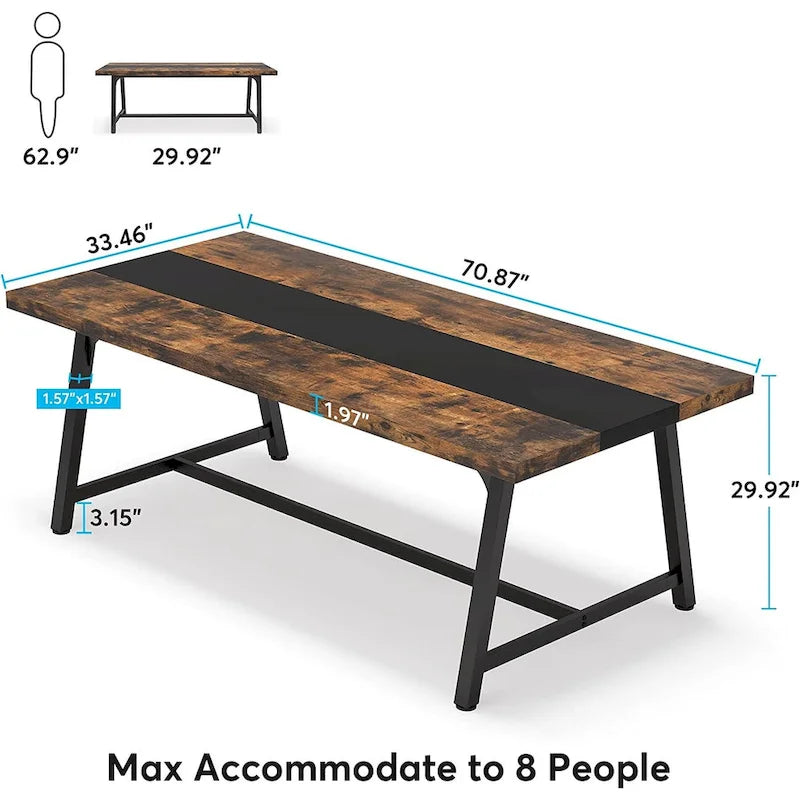 Mesa de comedor para 8 personas, mesa rectangular de cocina de madera de 70.87 pulgadas