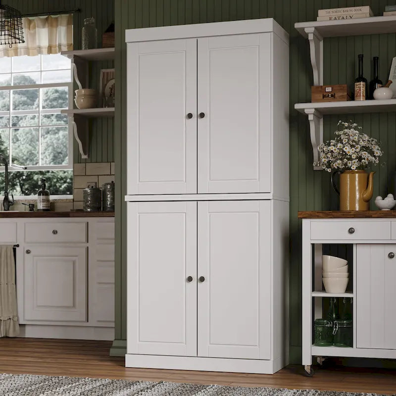 Palace Imports 100% Solid Wood Pantry Cabinet with Frosted, Clear Glass or Solid Doors and Adjustable Shelves