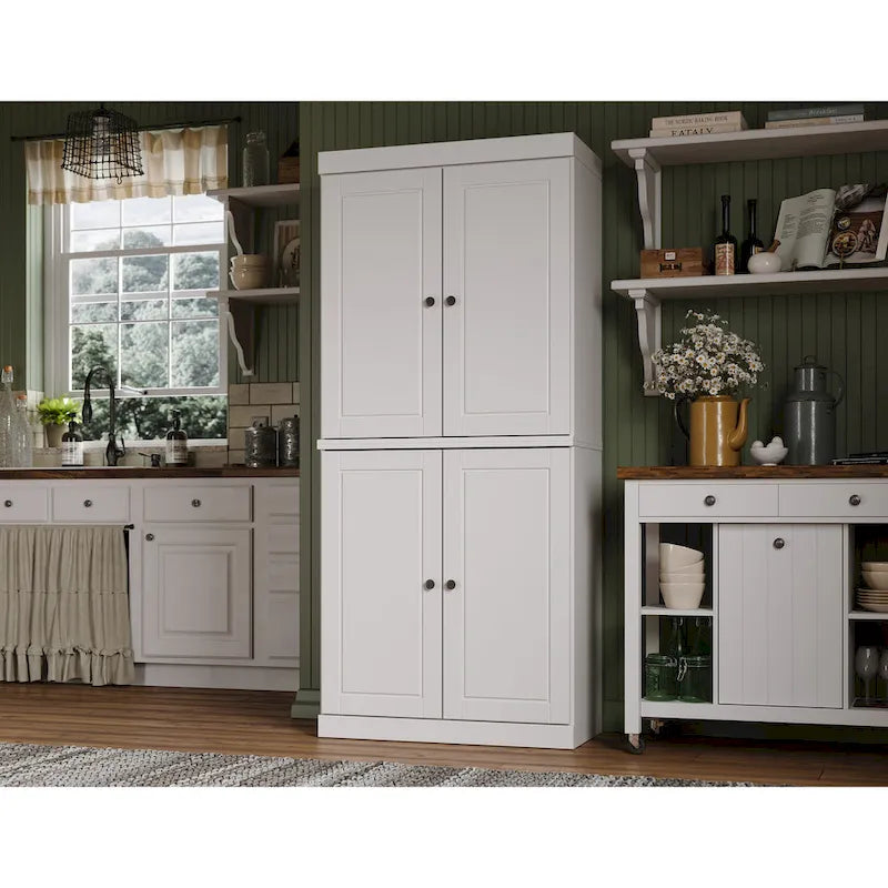 Garde-manger en bois massif à 100 % avec portes en verre dépoli, en verre transparent ou pleines et étagères réglables