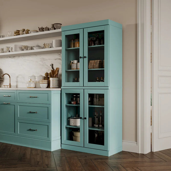 Garde-manger en bois massif à 100 % avec portes en verre dépoli, en verre transparent ou pleines et étagères réglables