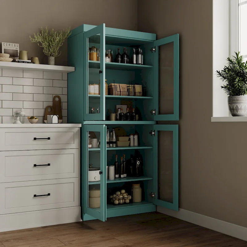 Garde-manger en bois massif à 100 % avec portes en verre dépoli, en verre transparent ou pleines et étagères réglables