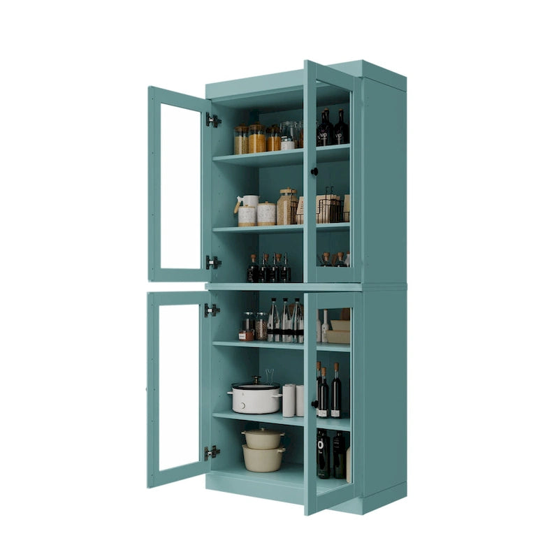 Garde-manger en bois massif à 100 % avec portes en verre dépoli, en verre transparent ou pleines et étagères réglables