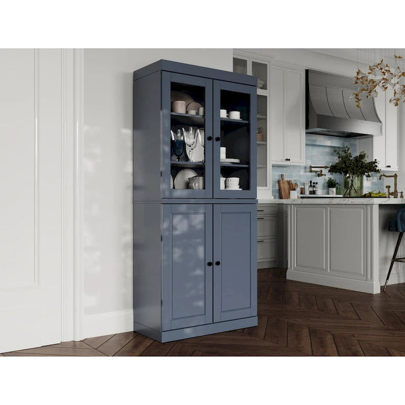 Garde-manger en bois massif à 100 % avec portes en verre dépoli, en verre transparent ou pleines et étagères réglables