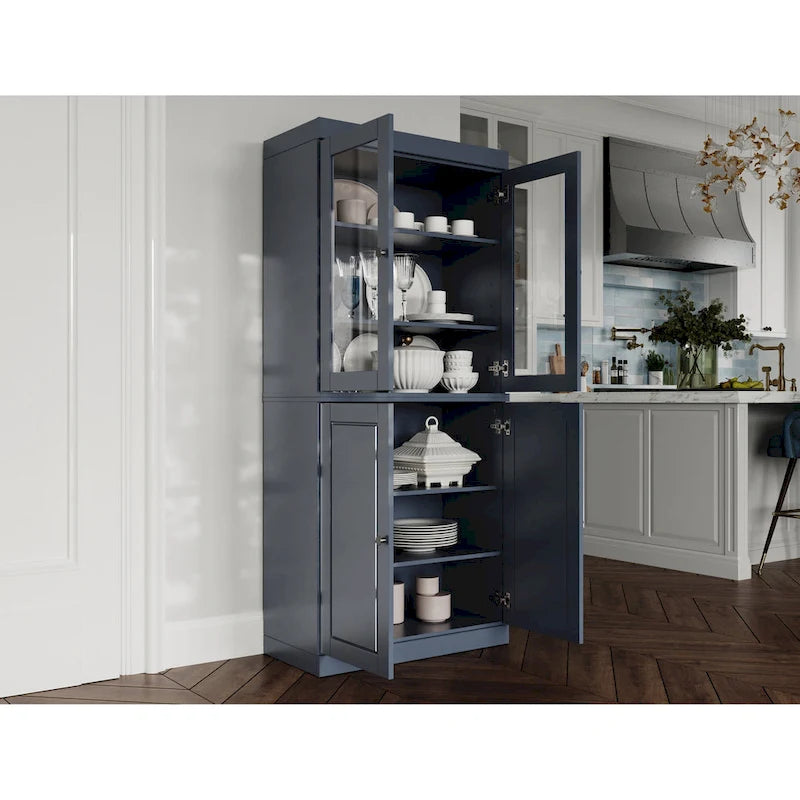 Garde-manger en bois massif à 100 % avec portes en verre dépoli, en verre transparent ou pleines et étagères réglables