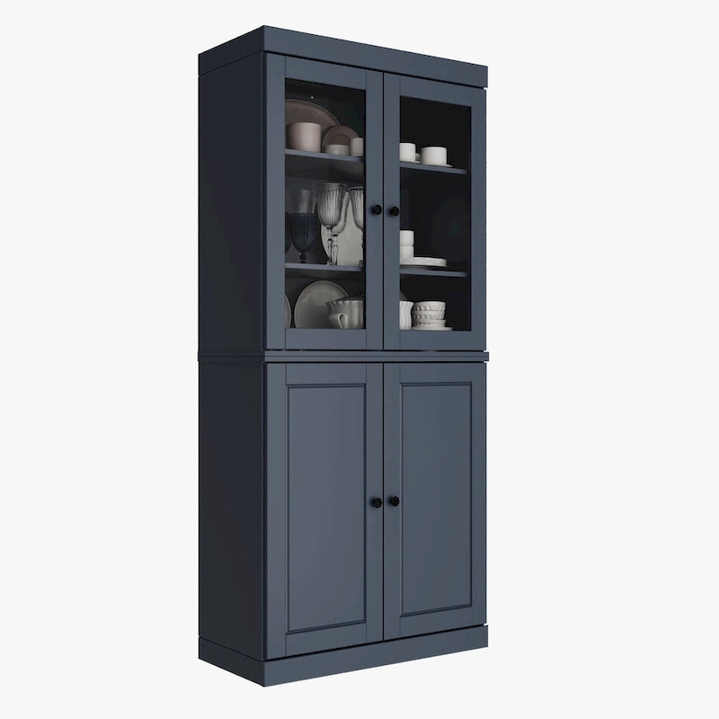 Garde-manger en bois massif à 100 % avec portes en verre dépoli, en verre transparent ou pleines et étagères réglables
