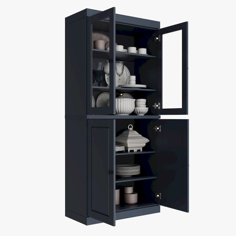 Garde-manger en bois massif à 100 % avec portes en verre dépoli, en verre transparent ou pleines et étagères réglables