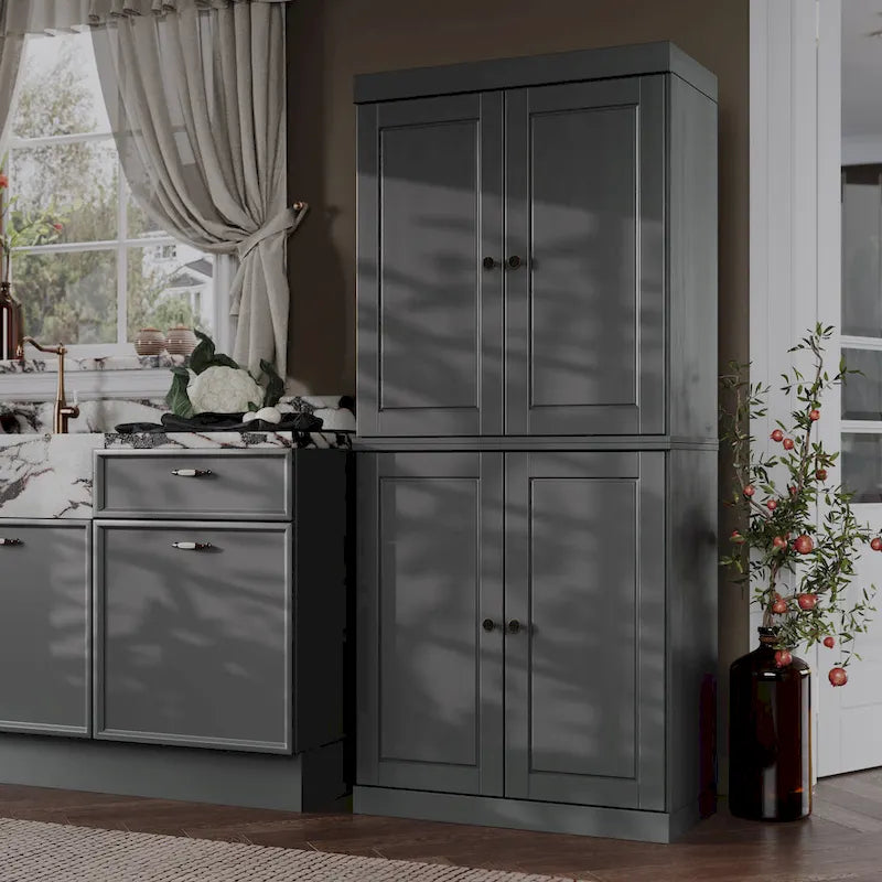 Garde-manger en bois massif à 100 % avec portes en verre dépoli, en verre transparent ou pleines et étagères réglables
