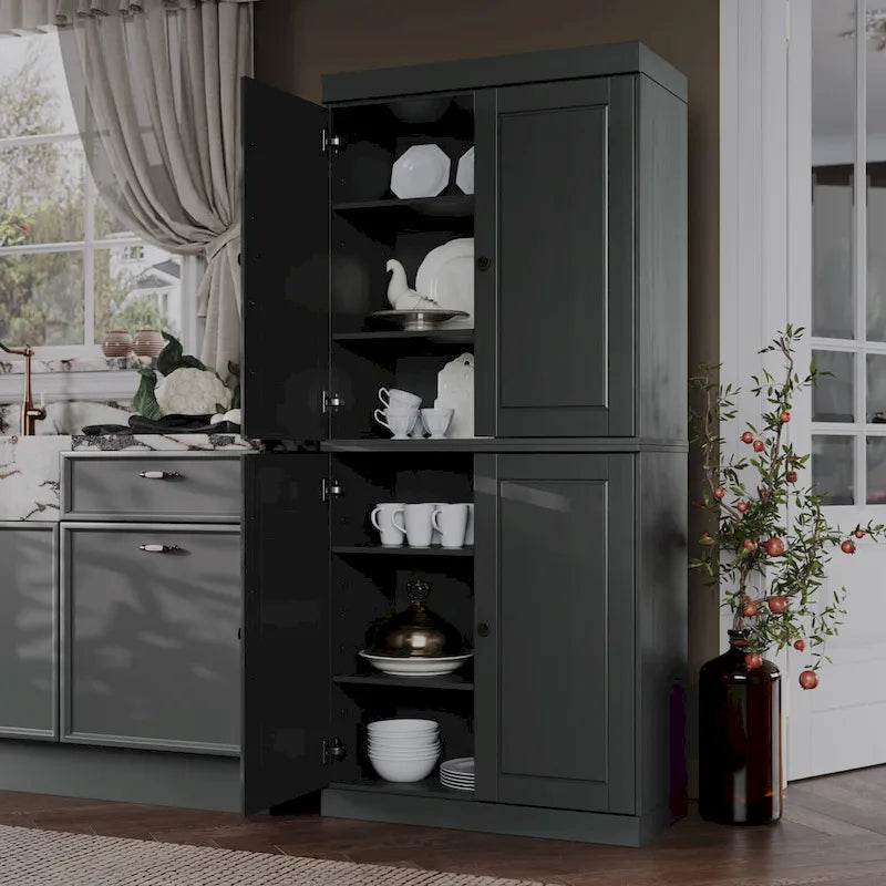 Garde-manger en bois massif à 100 % avec portes en verre dépoli, en verre transparent ou pleines et étagères réglables