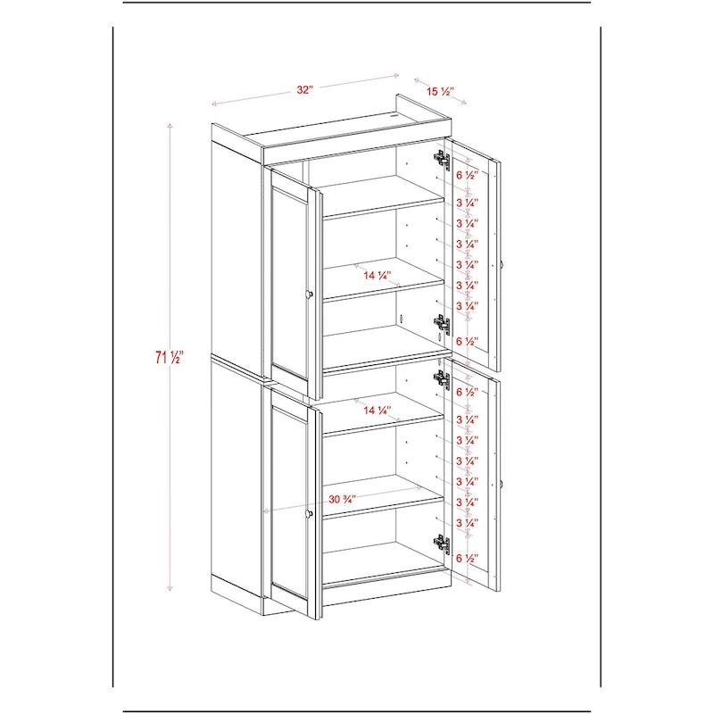 Garde-manger en bois massif à 100 % avec portes en verre dépoli, en verre transparent ou pleines et étagères réglables