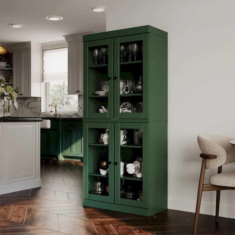 Garde-manger en bois massif à 100 % avec portes en verre dépoli, en verre transparent ou pleines et étagères réglables