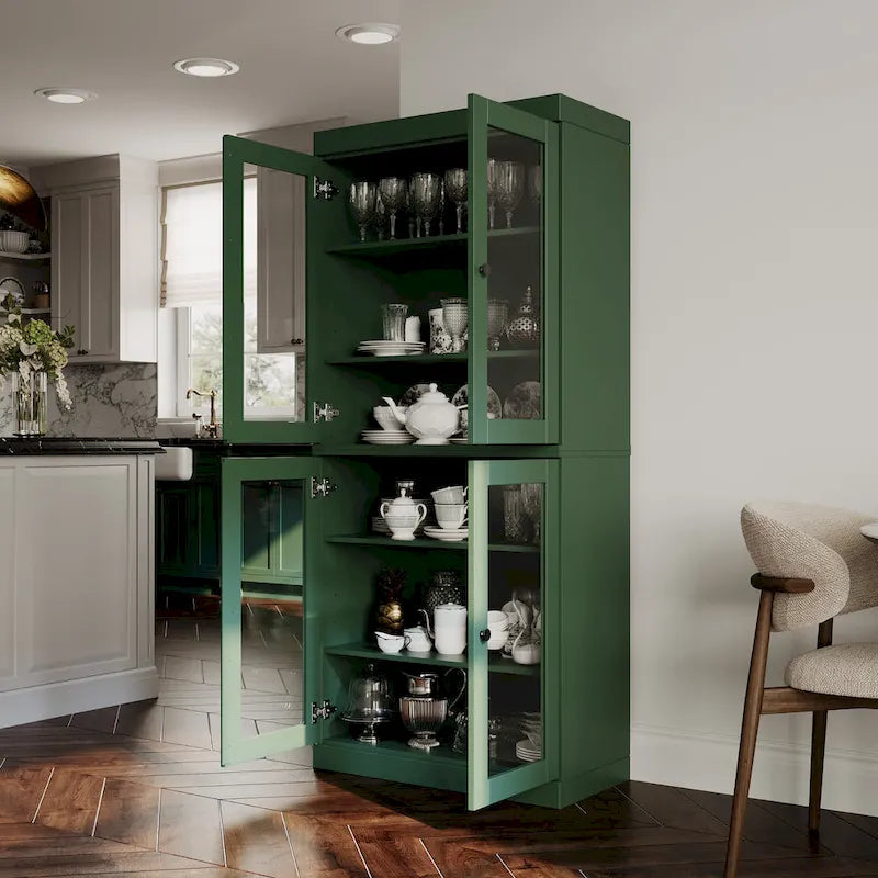 Garde-manger en bois massif à 100 % avec portes en verre dépoli, en verre transparent ou pleines et étagères réglables