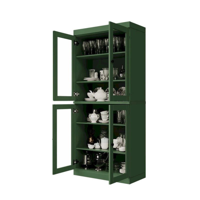 Garde-manger en bois massif à 100 % avec portes en verre dépoli, en verre transparent ou pleines et étagères réglables