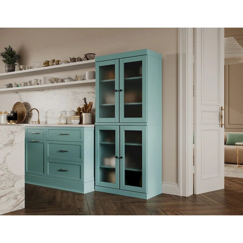Garde-manger en bois massif à 100 % avec portes en verre dépoli, en verre transparent ou pleines et étagères réglables