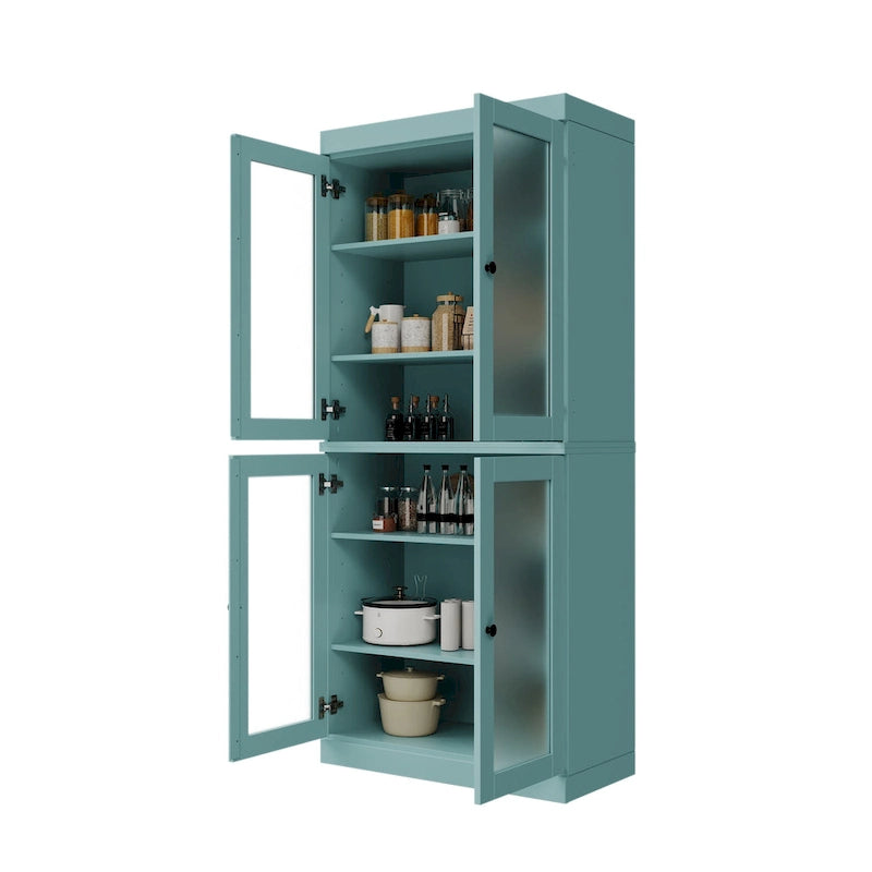 Garde-manger en bois massif à 100 % avec portes en verre dépoli, en verre transparent ou pleines et étagères réglables