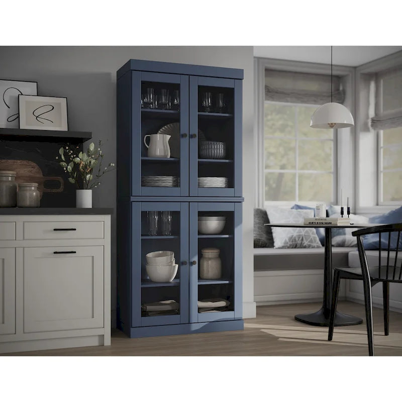 Garde-manger en bois massif à 100 % avec portes en verre dépoli, en verre transparent ou pleines et étagères réglables