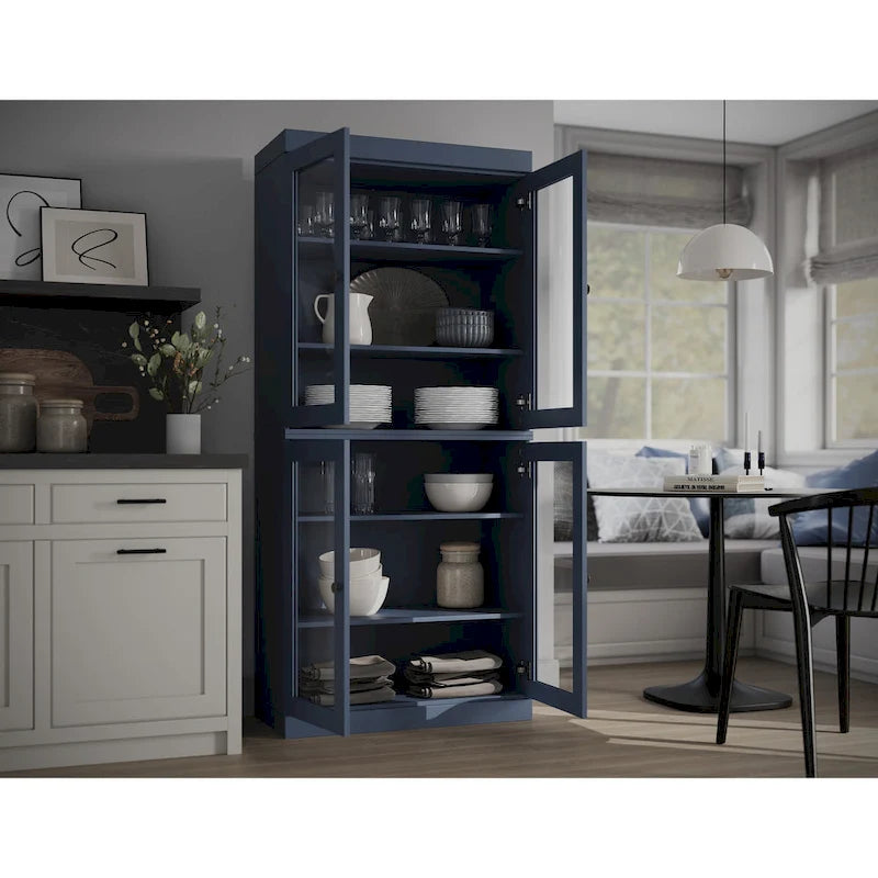 Garde-manger en bois massif à 100 % avec portes en verre dépoli, en verre transparent ou pleines et étagères réglables