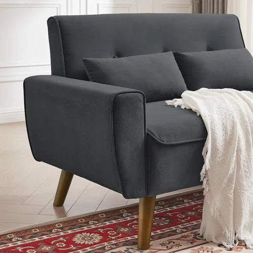 Kleines getuftetes Zweisitzersofa, 48.82 Zoll, mit 2 Kissen und konischen Holzbeinen