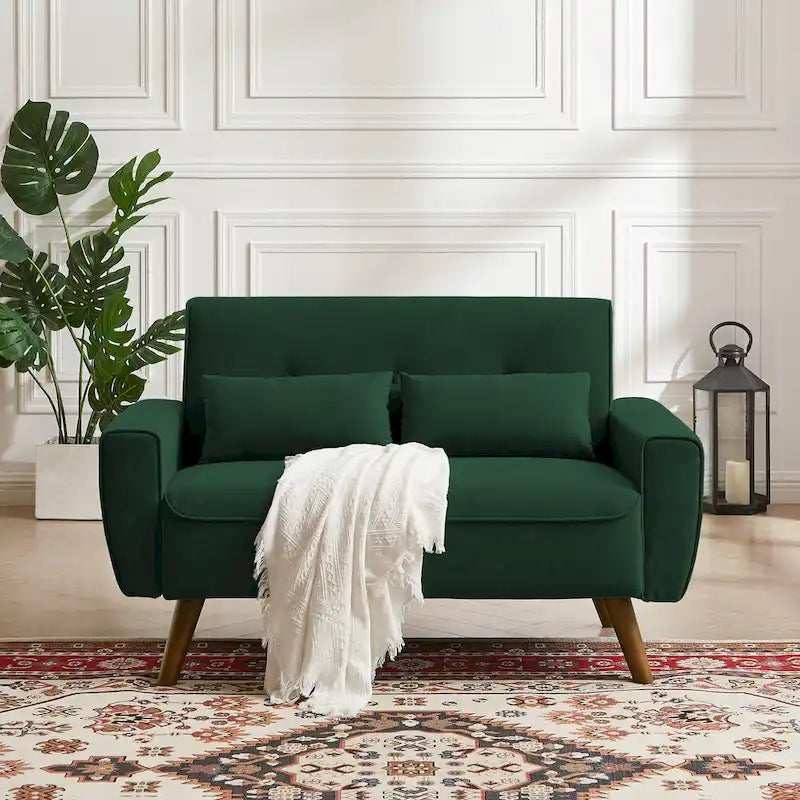 Kleines getuftetes Zweisitzersofa, 48.82 Zoll, mit 2 Kissen und konischen Holzbeinen