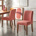 Chaises de salle à manger rembourrées en tissu rose avec pieds en bois, lot de 2
