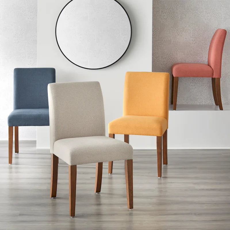 Chaises de salle à manger rembourrées en tissu rose avec pieds en bois, lot de 2
