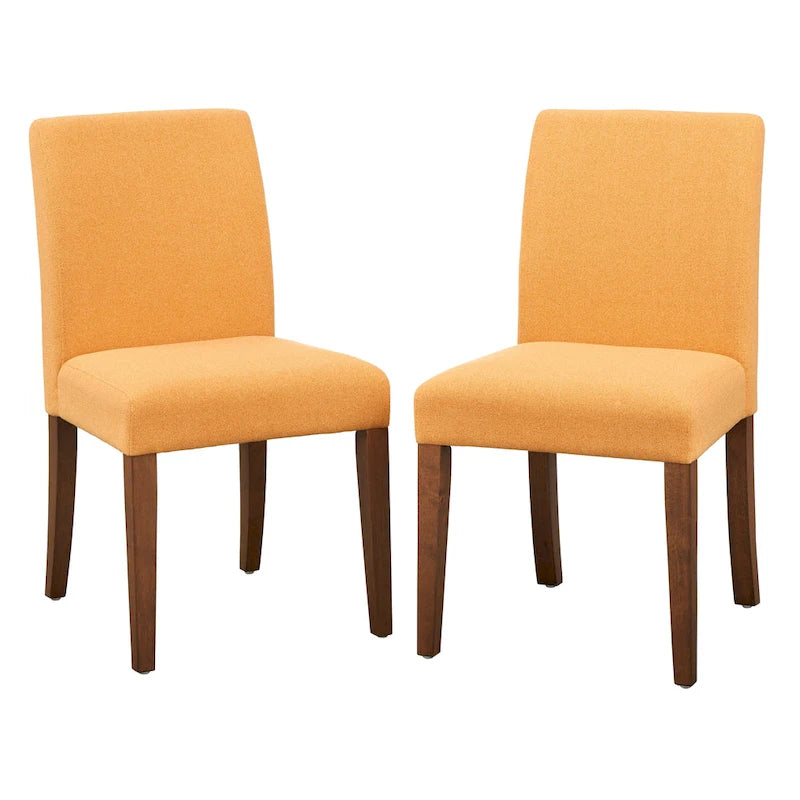 Chaises de salle à manger rembourrées en tissu rose avec pieds en bois, lot de 2