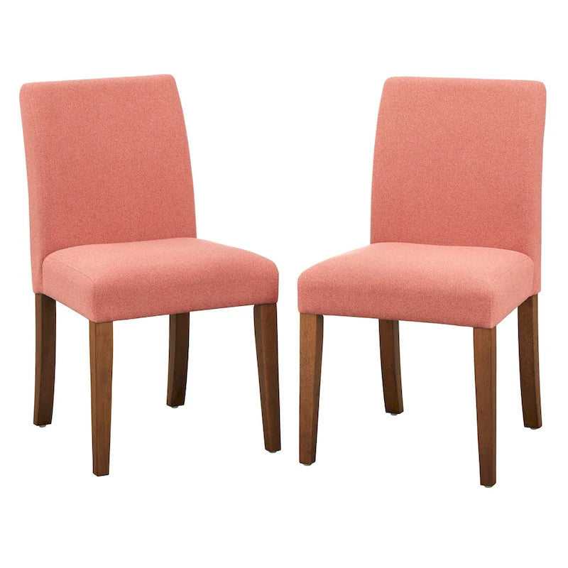Chaises de salle à manger rembourrées en tissu rose avec pieds en bois, lot de 2