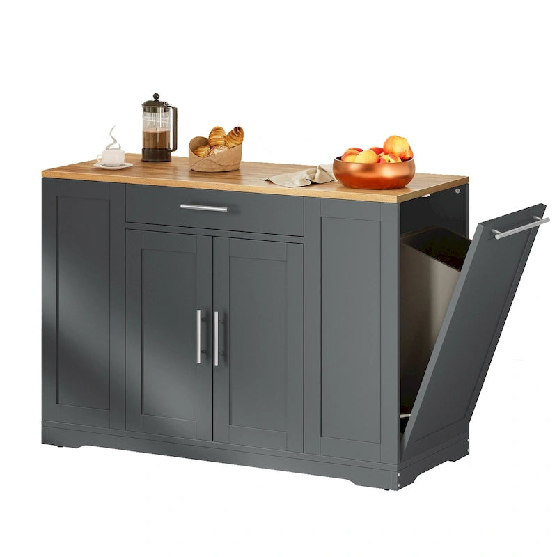 Îlot de cuisine roulant de 53 pouces avec placard de rangement, chariot de cuisine portable et mobile