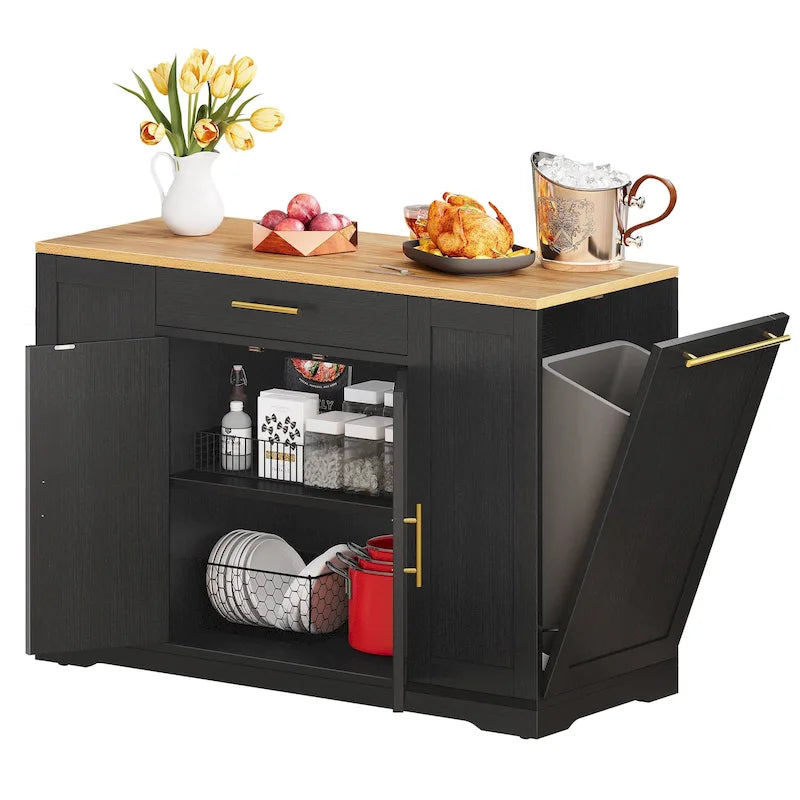 Îlot de cuisine roulant de 53 pouces avec placard de rangement, chariot de cuisine portable et mobile