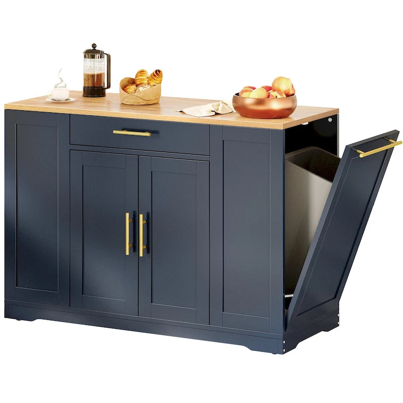 Îlot de cuisine roulant de 53 pouces avec placard de rangement, chariot de cuisine portable et mobile