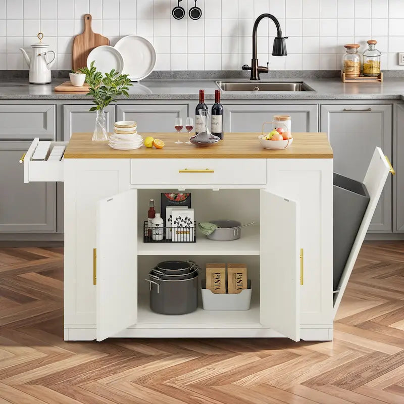 Îlot de cuisine roulant de 53 pouces avec placard de rangement, chariot de cuisine portable et mobile