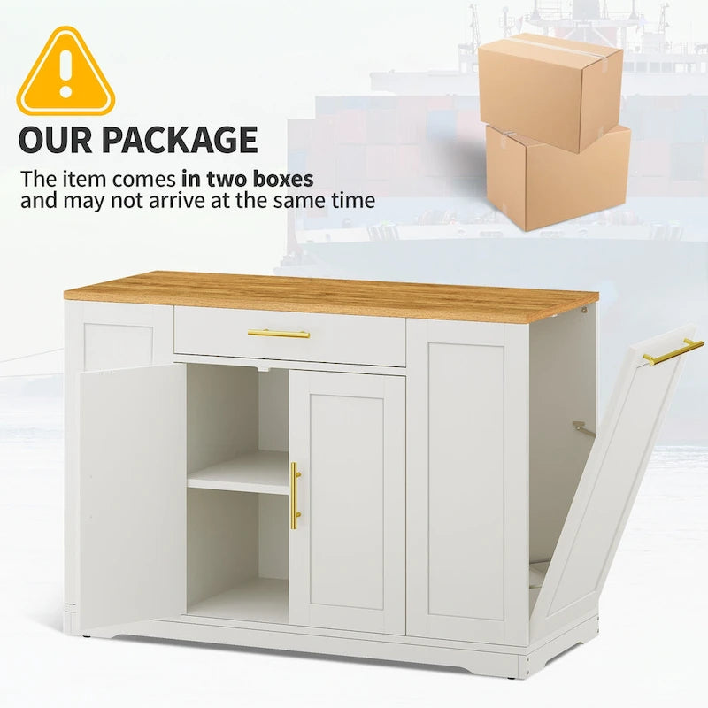 Îlot de cuisine roulant de 53 pouces avec placard de rangement, chariot de cuisine portable et mobile