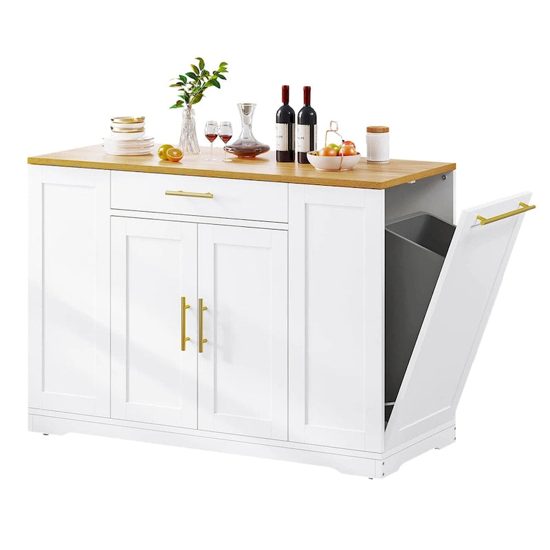Îlot de cuisine roulant de 53 pouces avec placard de rangement, chariot de cuisine portable et mobile