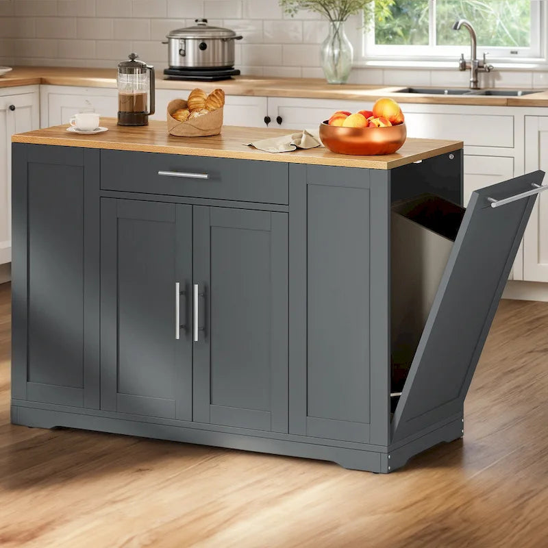 Îlot de cuisine roulant de 53 pouces avec placard de rangement, chariot de cuisine portable et mobile