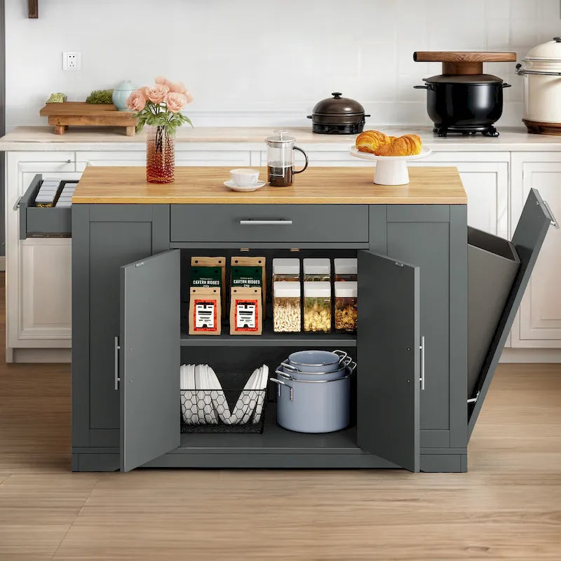 Îlot de cuisine roulant de 53 pouces avec placard de rangement, chariot de cuisine portable et mobile