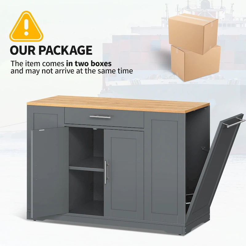 Îlot de cuisine roulant de 53 pouces avec placard de rangement, chariot de cuisine portable et mobile