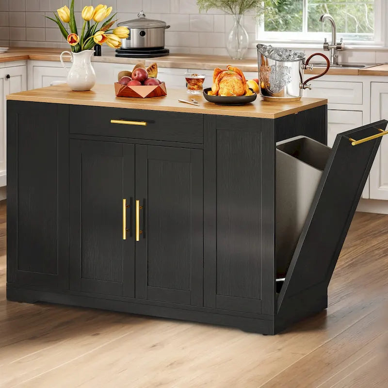 Îlot de cuisine roulant de 53 pouces avec placard de rangement, chariot de cuisine portable et mobile
