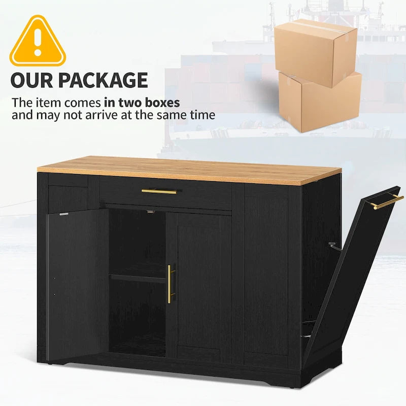 Îlot de cuisine roulant de 53 pouces avec placard de rangement, chariot de cuisine portable et mobile