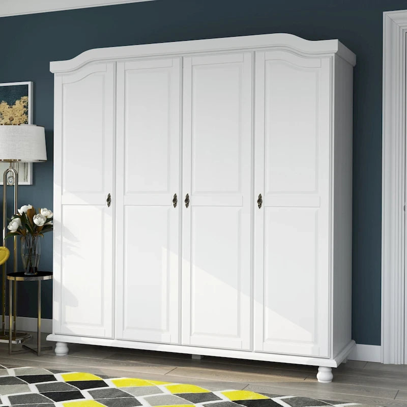 Armoire Kyle à 4 portes en bois massif à 100 %, avec portes en bois massif ou miroir
