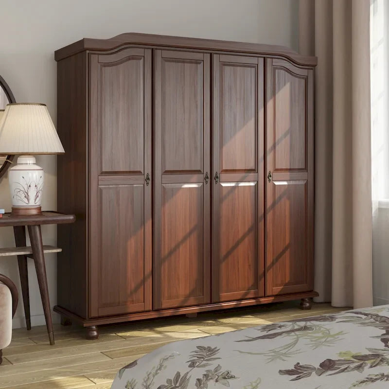 Armoire Kyle à 4 portes en bois massif à 100 %, avec portes en bois massif ou miroir