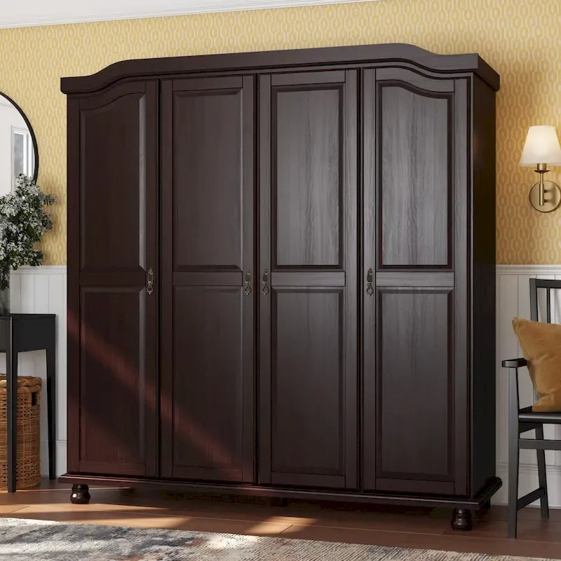 Armoire Kyle à 4 portes en bois massif à 100 %, avec portes en bois massif ou miroir