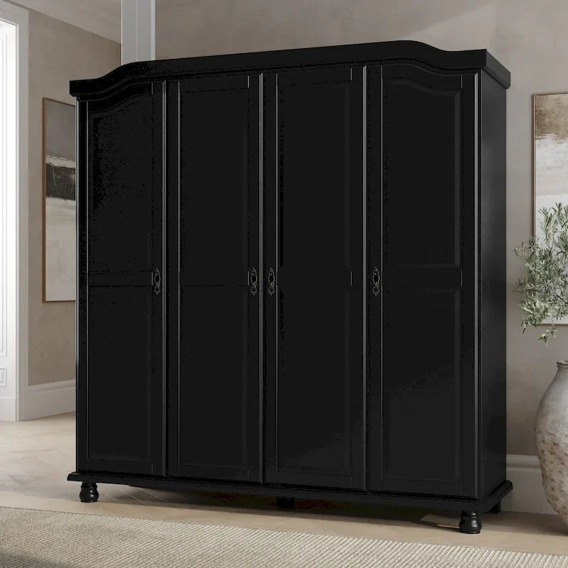 Armoire Kyle à 4 portes en bois massif à 100 %, avec portes en bois massif ou miroir