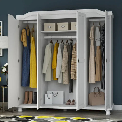 Armoire Kyle à 4 portes en bois massif à 100 %, avec portes en bois massif ou miroir