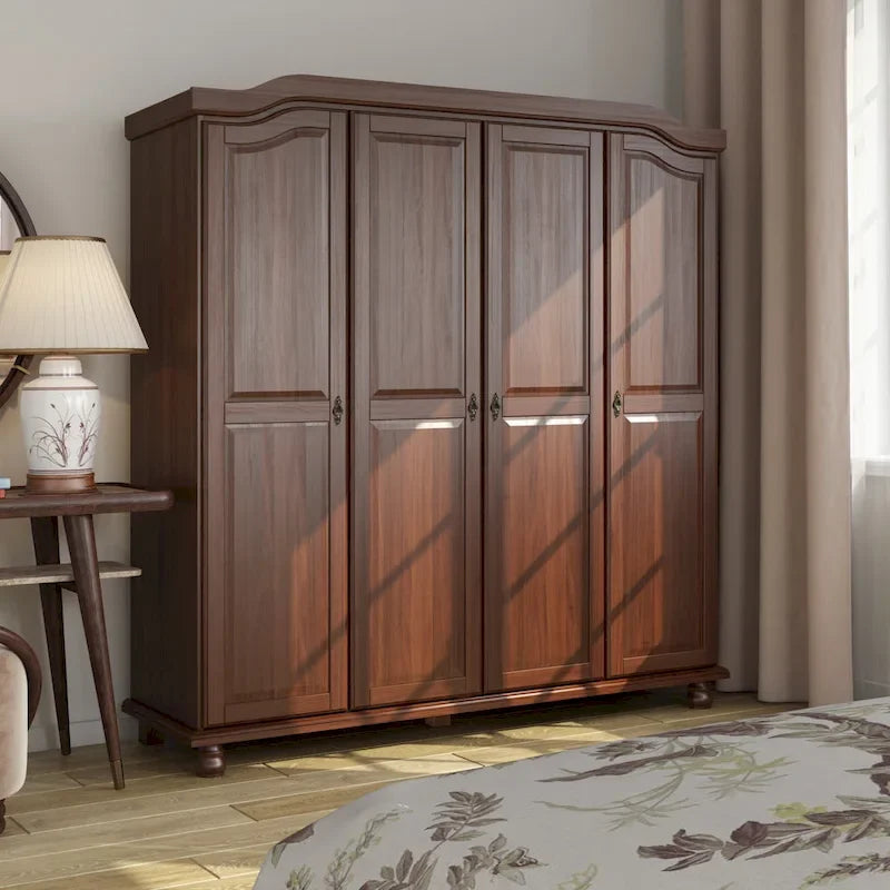 Armoire Kyle à 4 portes en bois massif à 100 %, avec portes en bois massif ou miroir
