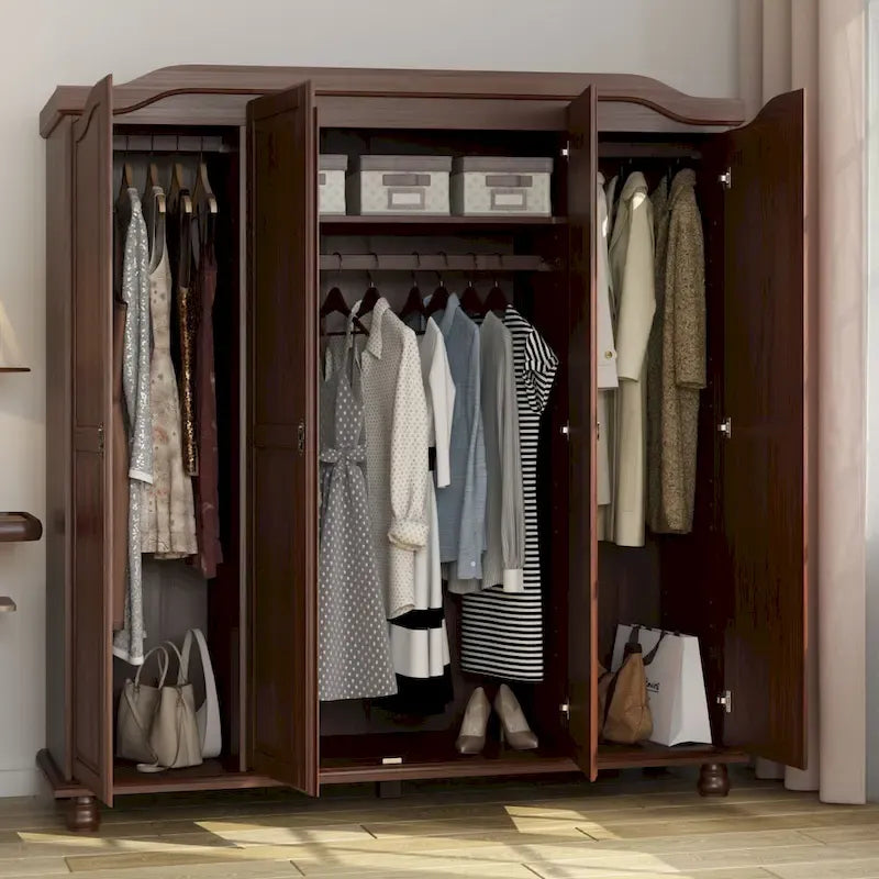 Armoire Kyle à 4 portes en bois massif à 100 %, avec portes en bois massif ou miroir